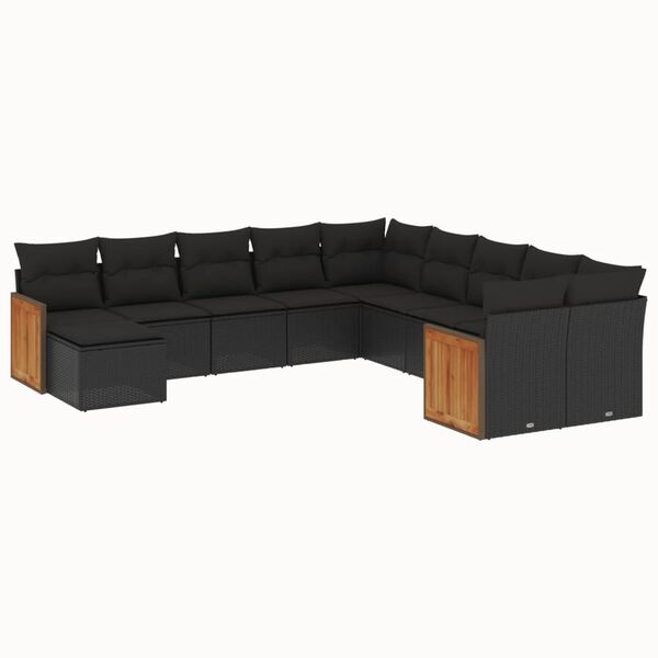 vidaXL 11 Piece Garden Sofa Set with Cushions Black Poly Rattan