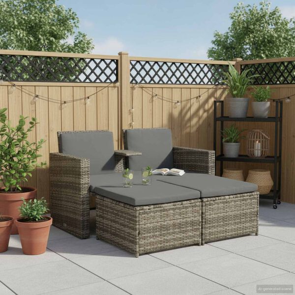vidaXL 3 Piece Garden Lounge Set with Cushions Poly Rattan Grey