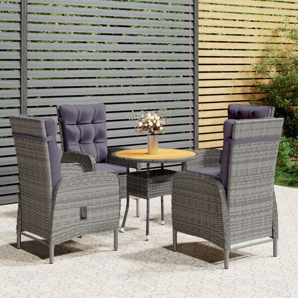 vidaXL 5 Piece Garden Bistro Set Poly Rattan Grey