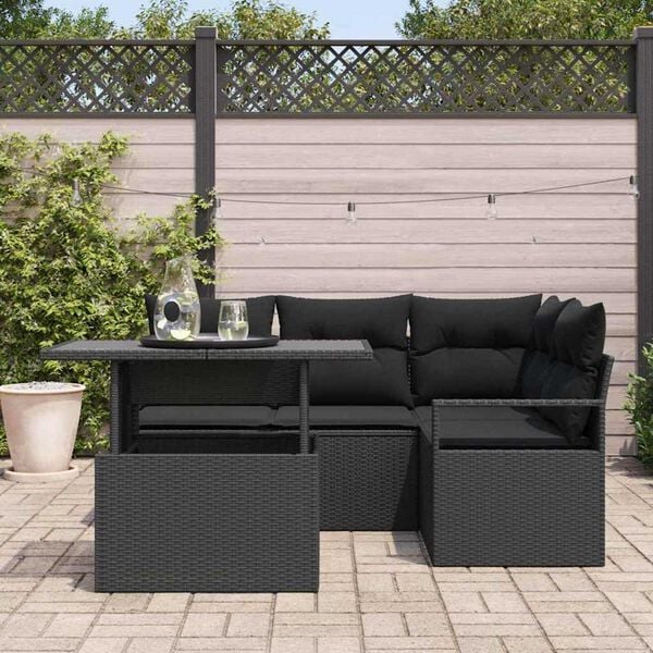 vidaXL Garden Sofa Set with Cushion 5 pcs Black Poly rattan