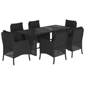 vidaXL 7 Piece Garden Dining Set with Cushions Black Poly Rattan