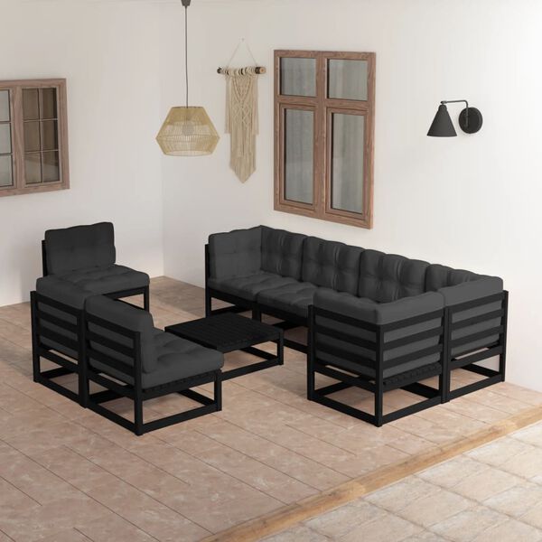vidaXL 9 Piece Garden Lounge Set with Cushions Solid Pinewood