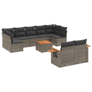 vidaXL 10 Piece Garden Sofa Set with Cushions Grey Poly Rattan