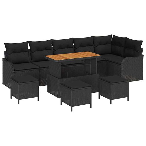 vidaXL Garden Sofa Set with Cushion with Storage 10 pcs Black
