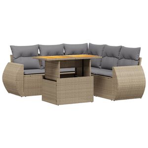 vidaXL 6 Piece Garden Sofa Set with Cushions Beige Poly Rattan
