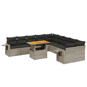 vidaXL 11 Piece Garden Sofa Set with Cushions Grey Poly Rattan