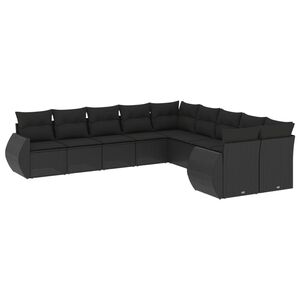 vidaXL 10 Piece Garden Sofa Set with Cushions Black Poly Rattan