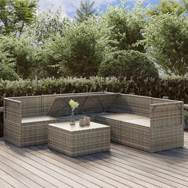 vidaXL 6 Piece Garden Lounge Set with Cushions Grey Poly Rattan