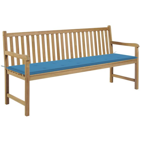 vidaXL Garden Bench with Blue Cushion 175 cm Solid Teak Wood