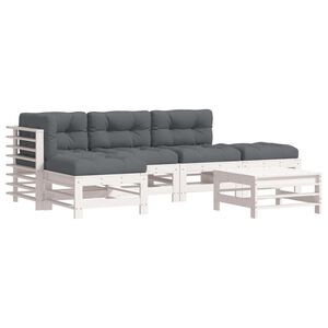 vidaXL 6 Piece Garden Lounge Set with Cushions White Solid Wood