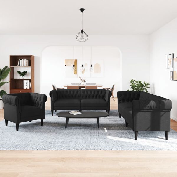 vidaXL 3 Piece Sofa Set Black Fabric