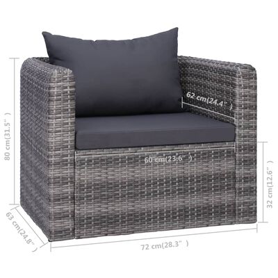 vidaXL Garden Chair with Cushion and Pillow Poly Rattan Grey