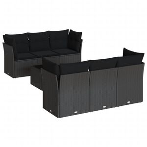 vidaXL 7 Piece Garden Sofa Set with Cushions Black Poly Rattan