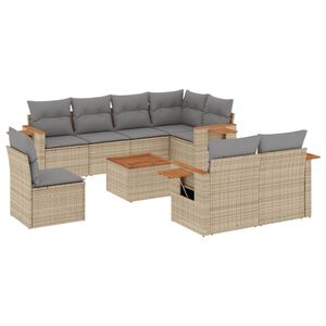 vidaXL 9 Piece Garden Sofa Set with Cushions Beige Poly Rattan