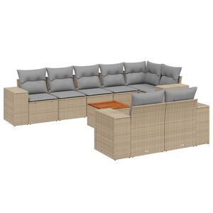 vidaXL 9 Piece Garden Sofa Set with Cushions Beige Poly Rattan