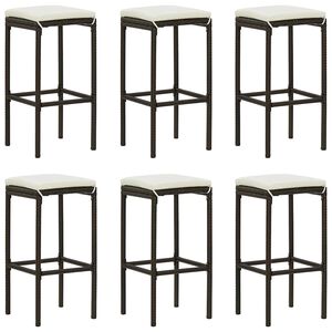 vidaXL Bar Stools with Cushions 6 pcs Brown Poly Rattan