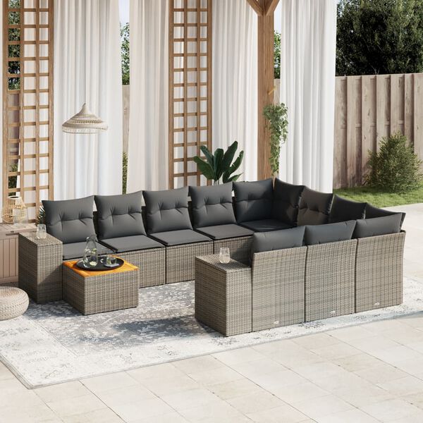 vidaXL 11 Piece Garden Sofa Set with Cushions Grey Poly Rattan