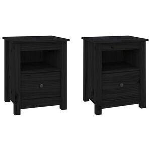 vidaXL Bedside Cabinet | Set of 2 | Black | Solid Pine Wood | Medium | Storage