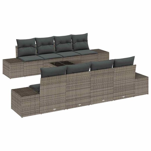vidaXL Garden Sofa Set with Cushion 8 pcs Grey Poly Rattan