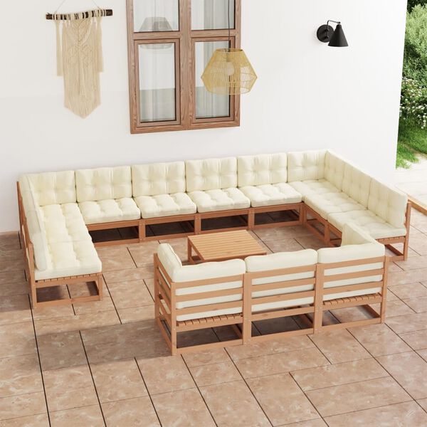 vidaXL 14 Piece Garden Lounge Set&Cushions Honey Brown Solid Pinewood