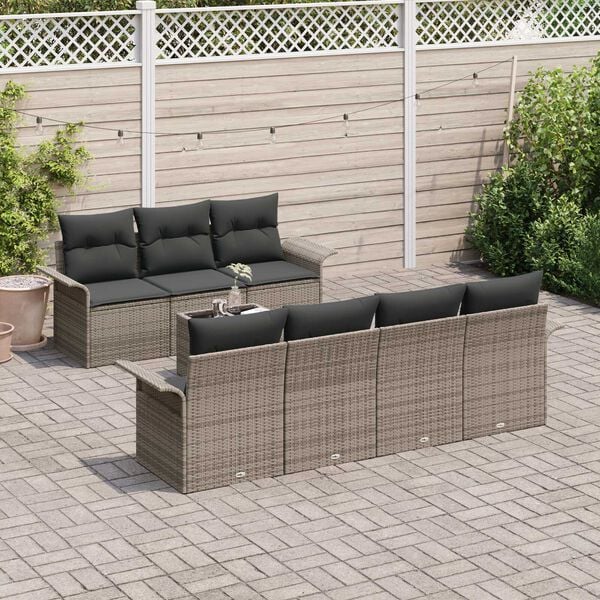 vidaXL Garden Sofa Set with Cushion 8 pcs Grey Poly Rattan