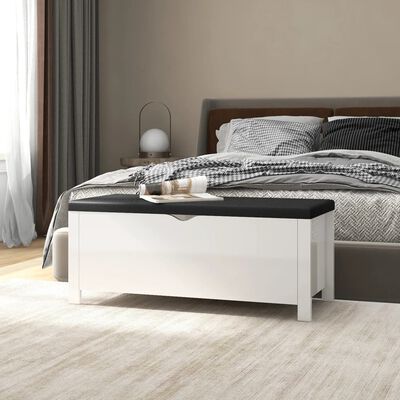 vidaXL Storage Box with Cushion High Gloss White 105x40x45 cm Engineered Wood