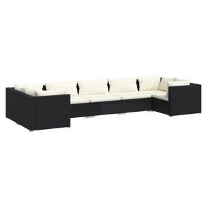 vidaXL 7 Piece Garden Lounge Set with Cushions Poly Rattan Black