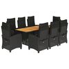 vidaXL 9 Piece Garden Dining Set with Cushions Black Poly Rattan