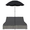 vidaXL Outdoor Lounge Bed with Umbrella Poly Rattan Grey