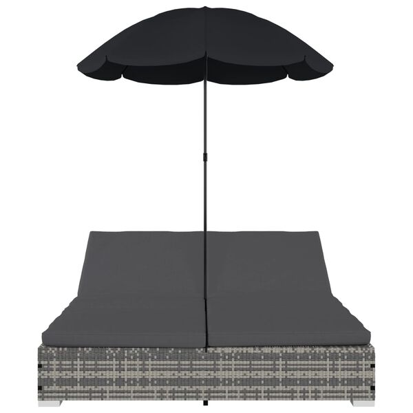 vidaXL Outdoor Lounge Bed with Umbrella Poly Rattan Grey