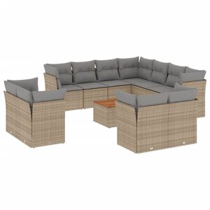 vidaXL 12 Piece Garden Sofa Set with Cushions Beige Poly Rattan