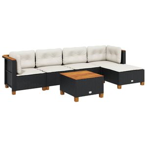 vidaXL 6 Piece Garden Sofa Set with Cushions Black Poly Rattan