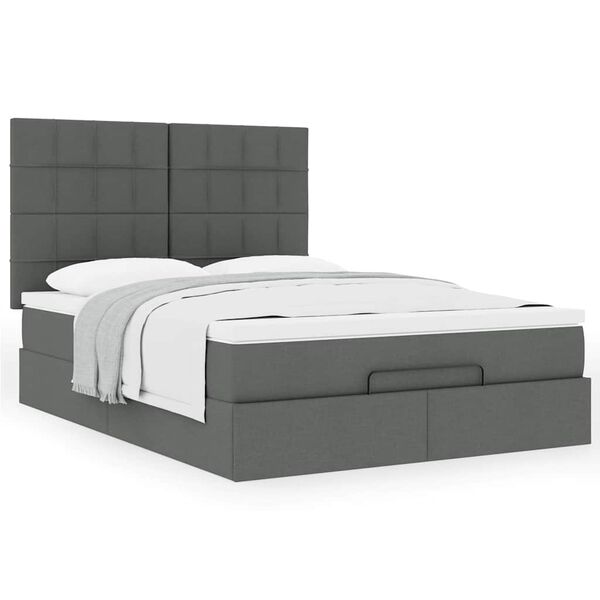 vidaXL Ottoman Bed with Mattress Dark Grey Double Fabric