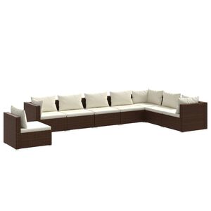 vidaXL 8 Piece Garden Lounge Set with Cushions Poly Rattan Brown