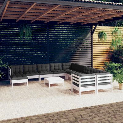 vidaXL 12 Piece Garden Lounge Set with Cushions White Pinewood