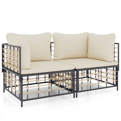 vidaXL Sectional Corner Sofas with Cushions 2 pcs Poly Rattan