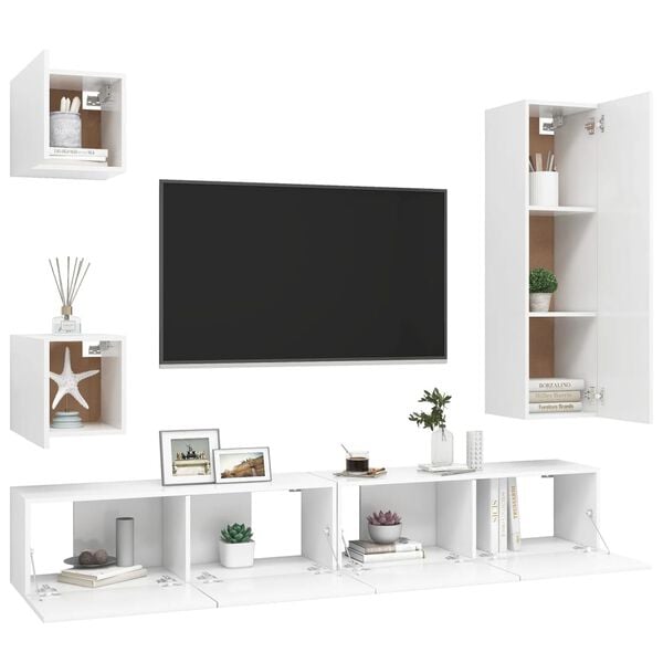 vidaXL 5 Piece TV Cabinet Set White Engineered Wood