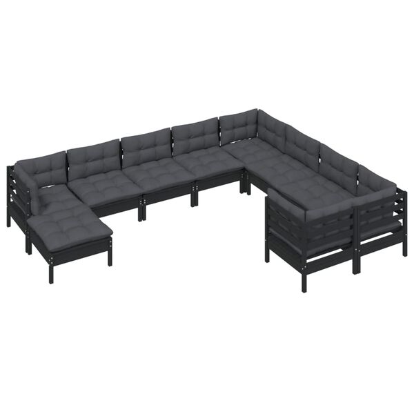 vidaXL 10 Piece Garden Lounge Set with Cushions Black Pinewood