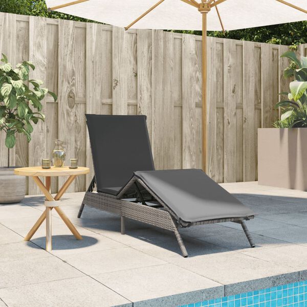 vidaXL Sun Lounger with Cushion Grey Poly Rattan