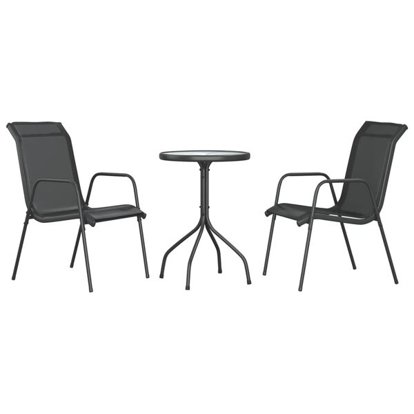 vidaXL 3 Piece Garden Dining Set Black Steel