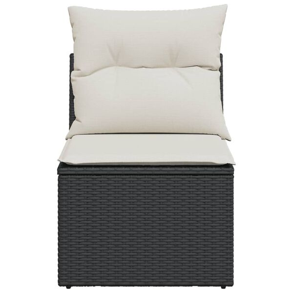 vidaXL Garden Sofa Armless with Cushions Black Poly Rattan