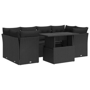 vidaXL 7 Piece Garden Sofa Set with Cushions Black Poly Rattan