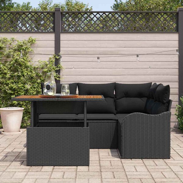vidaXL Garden Sofa Set with Cushion 5 pcs Black Poly Rattan
