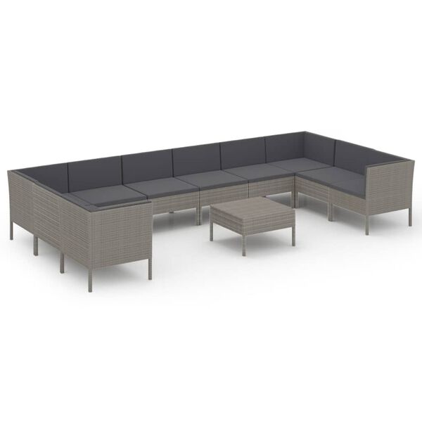 vidaXL 11 Piece Garden Lounge Set with Cushions Poly Rattan Grey