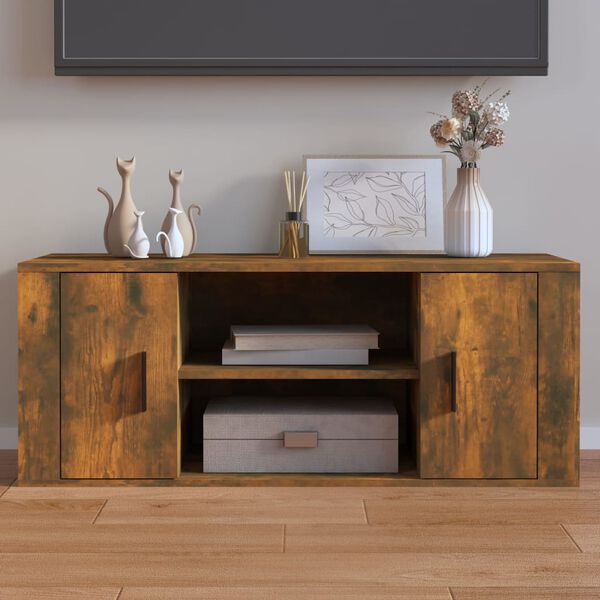 vidaXL TV Cabinet Smoked Oak 100x35x40 cm Engineered Wood