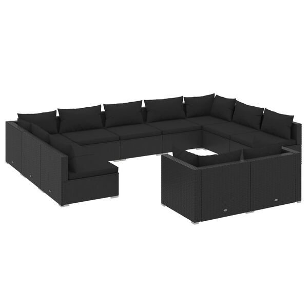 vidaXL 11 Piece Garden Lounge Set with Cushions Black Poly Rattan