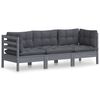 vidaXL 3-Seater Garden Sofa with Anthracite Cushions Solid Pinewood