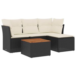 vidaXL 5 Piece Garden Sofa Set with Cushions Black Poly Rattan