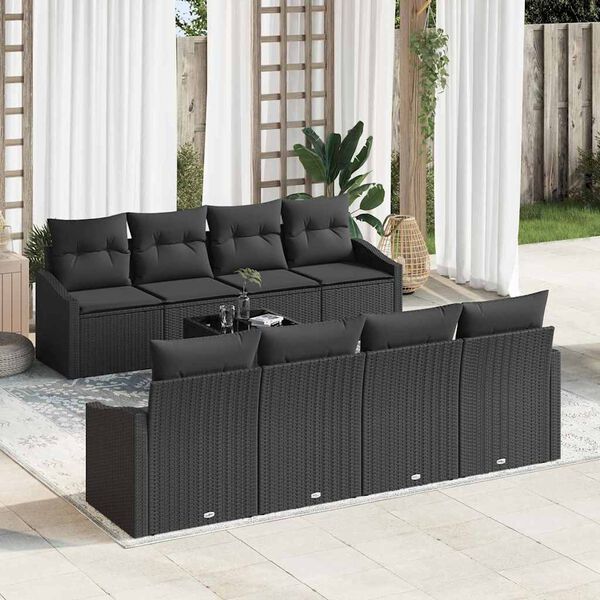 vidaXL Sofa Set with Cushion with Storage 7 pcs Black Poly Rattan