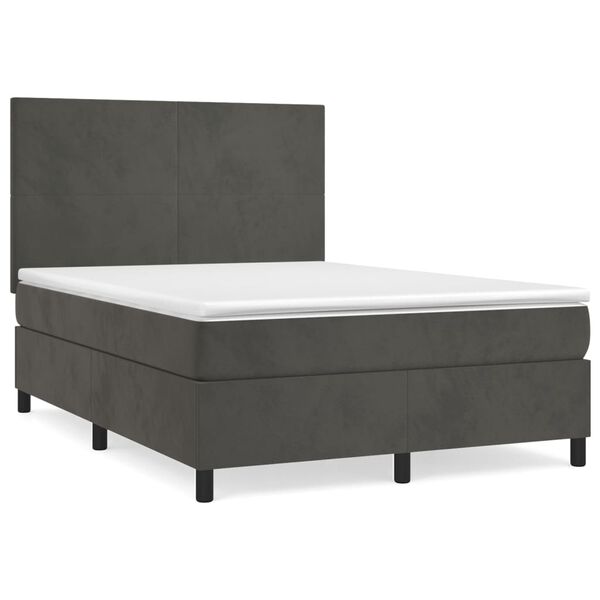 vidaXL Box Spring Bed with Mattress Dark Grey 137x187 cm Double Size Velvet